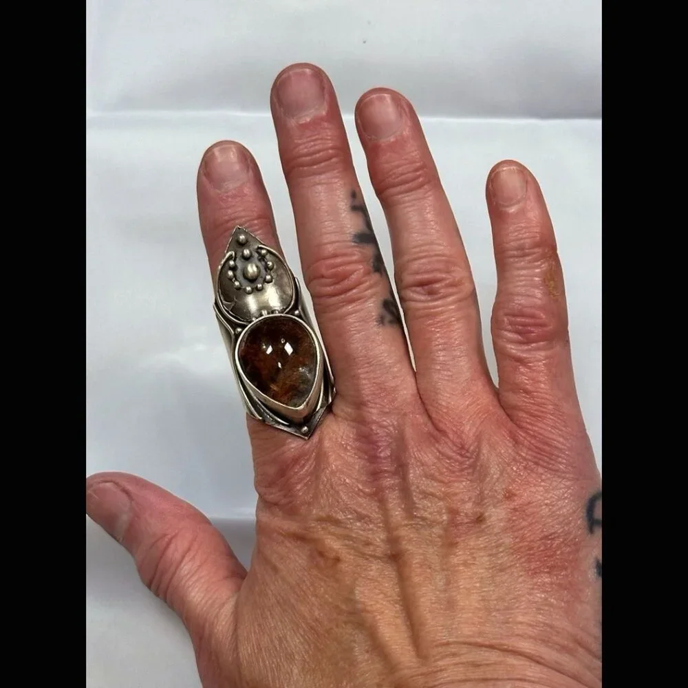 OOAK Acid Queen Warrior Ring Lodolite Sterling Silver Moon Shield Knuckle 9 - Picture 4 of 10